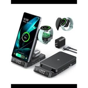 Source Unknown 3-in-1 Black Wireless Charging Stand with LED Alarm Clock
